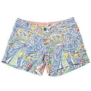 Lilly Pulitzer Callahan Size 0 Blue Nautical Sailboat Print Cotton Shorts